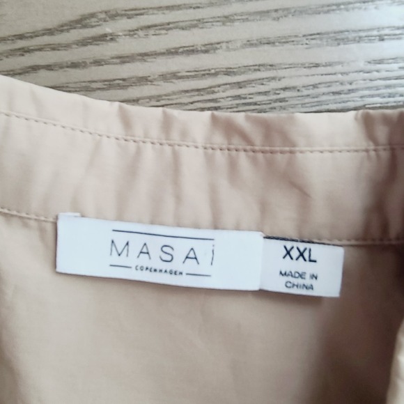 Masai Copenhagen Nydilla Dress 2XL Beige Cotton Tiered Midi Buttoned Shirt Dress - Picture 7 of 12